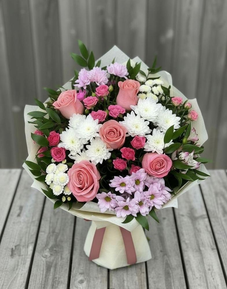 Букет цветов из: Альстромерии, Гвоздики, Розы и Хризантемы в Ясном Ставропольского края