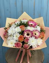 Букет цветов из:  Розы, Герберы и Хризантемы в Ясном Ставропольского края