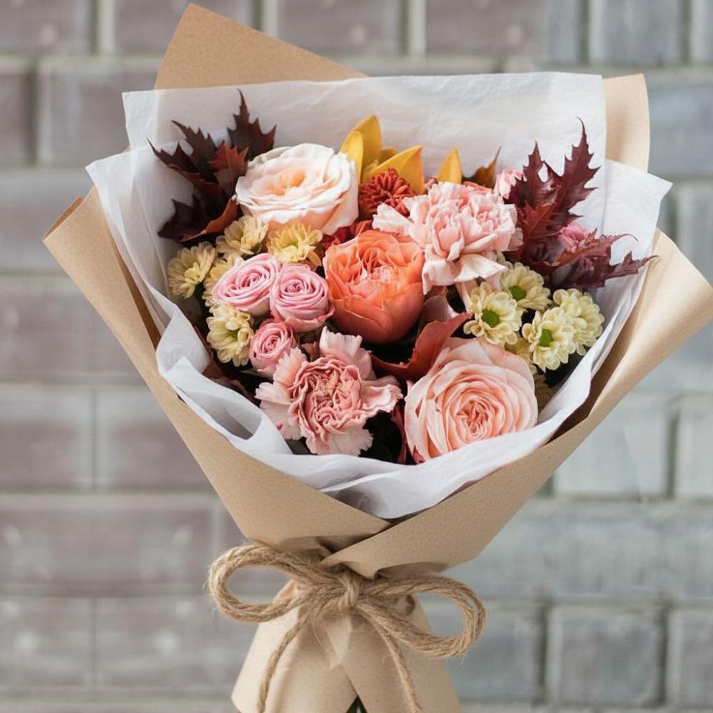 Букет цветов из: Гвоздики, Хризантемы и Розы в Ясном Ставропольского края