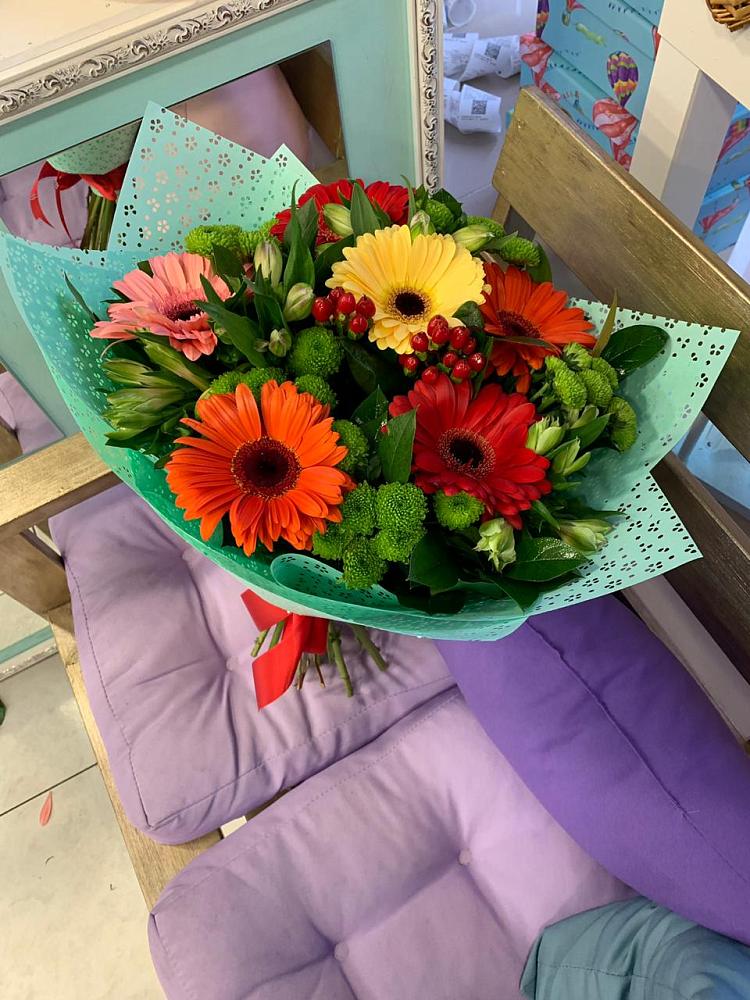 Букет цветов из: Герберы, Хризантемы и Альстромерии в Ясном Ставропольского края