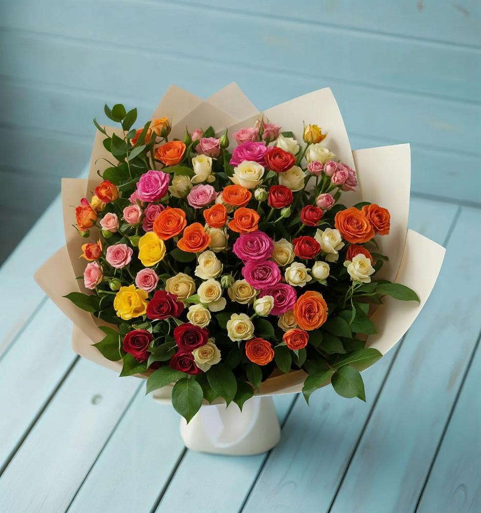 Букет Микс из разноцветных кустовых роз в Ясном Ставропольского края