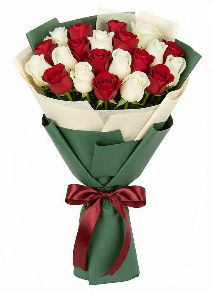 Букет Микс из красных и белых роз в Ясном Ставропольского края