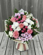 Букет цветов из:  Альстромерии, Гвоздики, Розы и Хризантемы в Ясном Ставропольского края