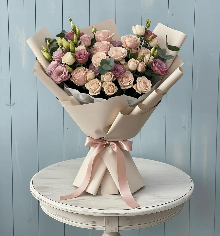 Букет цветов из: Розы и Лизиантусы в Ясном Ставропольского края