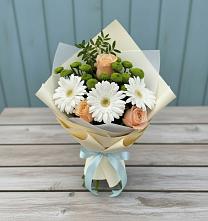 Букет цветов из:  Герберы, Розы и Хризантемы в Ясном Ставропольского края