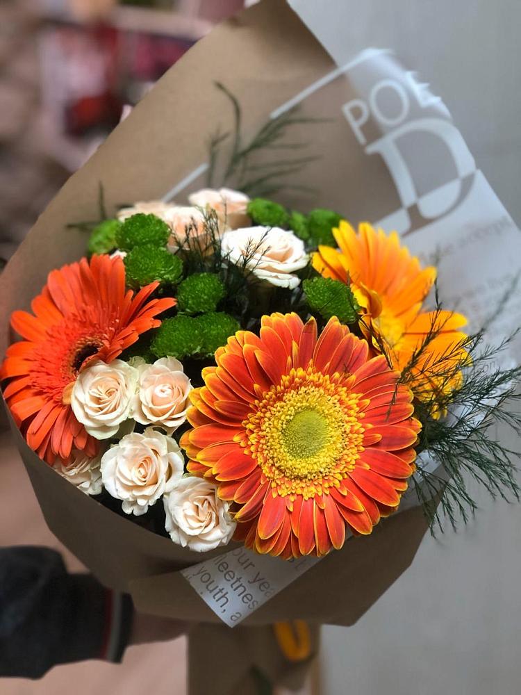 Букет цветов из: Герберы, Хризантемы и Розы в Ясном Ставропольского края